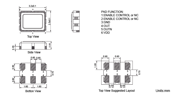 Differential Crystal Oscillator  HCSL Output  X3H Dimensions